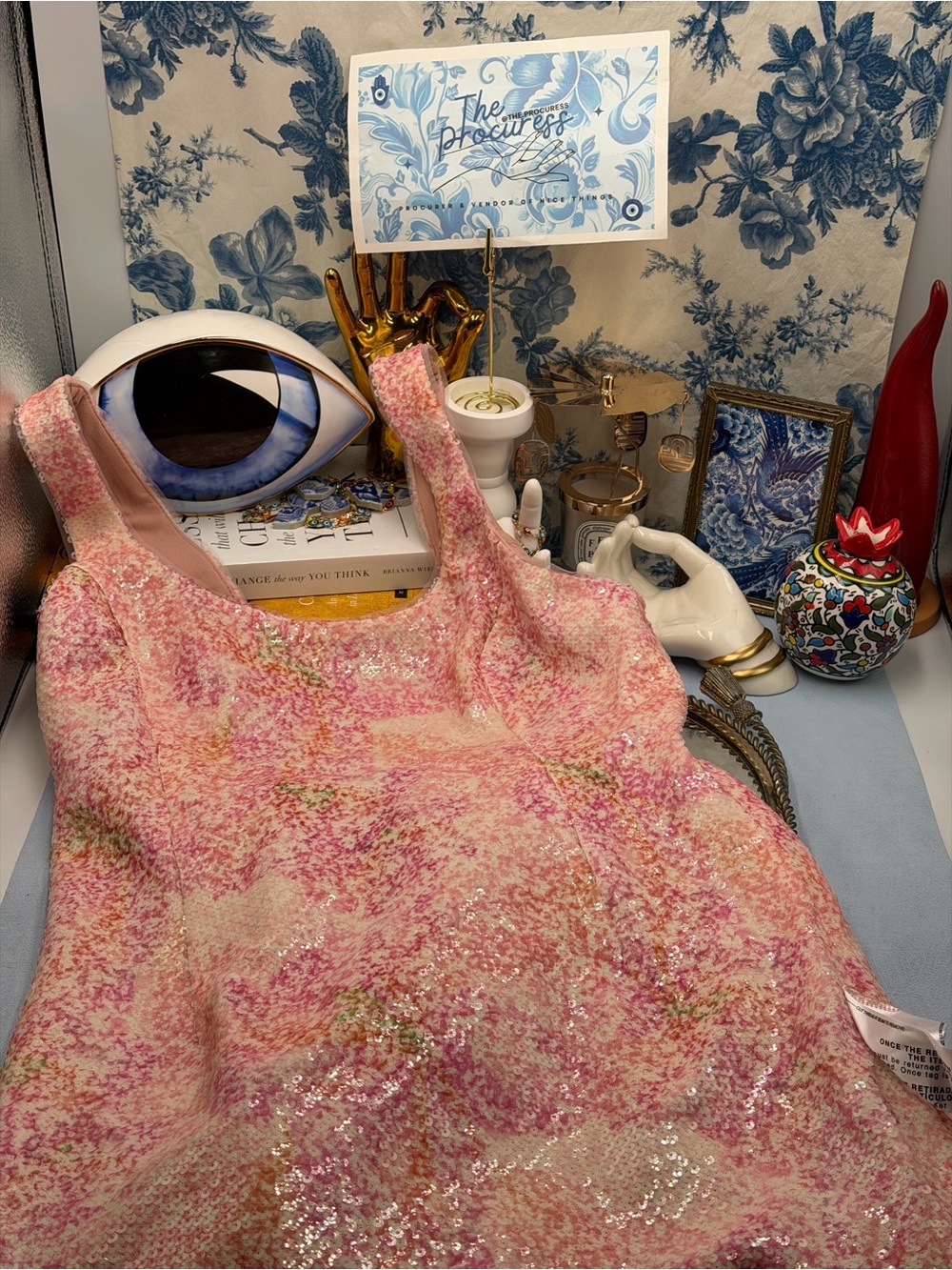 🆕 DRESS THE POPULATION 🧿 NWOT Leo Abstract Floral Sequin Dress, Fuchsia - Sz M - Picture 11 of 14